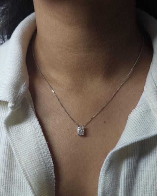 14Kt Gold 1 Ct Lab Grown Diamond Radiant Cut Solitaire Pendant Necklace