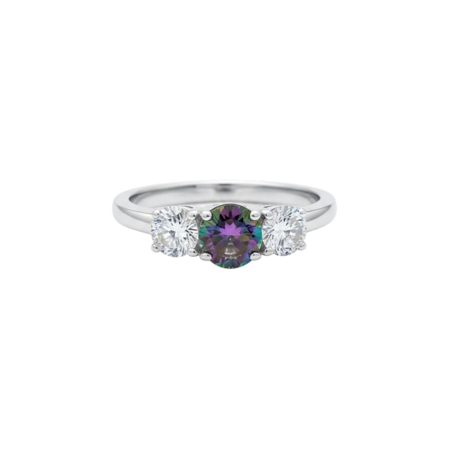 Natural Mystic Topaz & Lab Grown Diamond Round ring .925 Sterling Silver