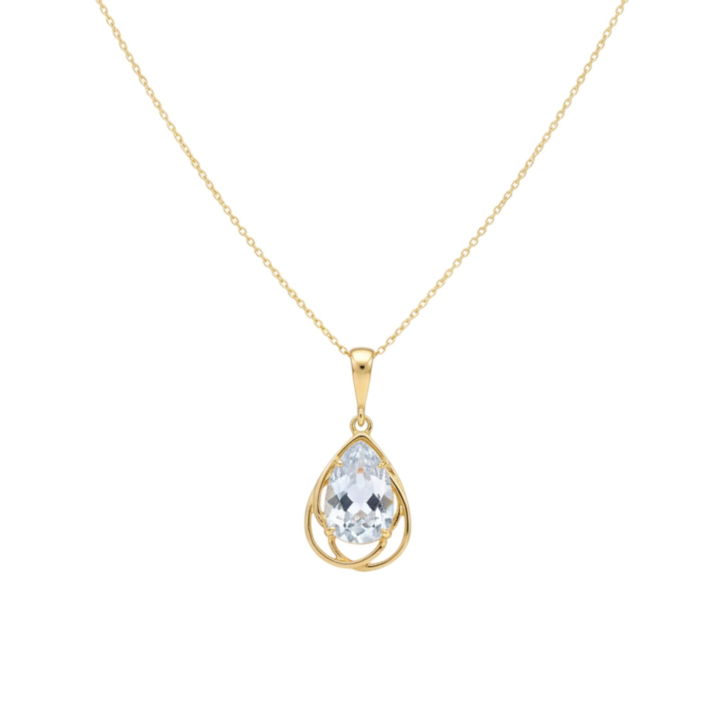 14Kt Gold 2 Ct Natural Aquamarine Pear Teardrop Design Pendant Necklace