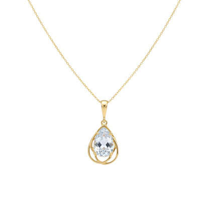 14Kt Gold 2 Ct Natural Aquamarine Pear Teardrop Design Pendant Necklace