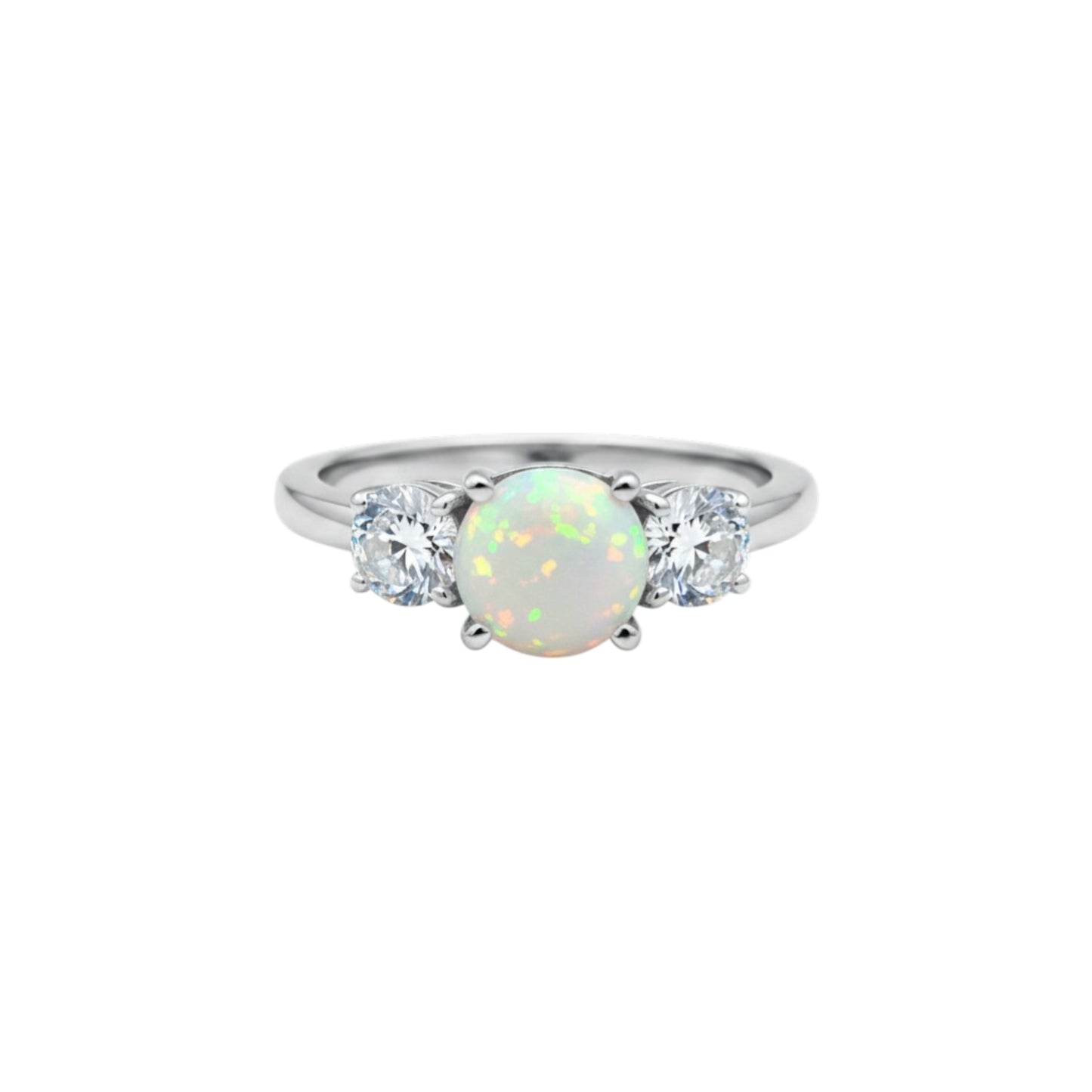 Created Opal & Lab Grown Diamond Round ring .925 Sterling Silver