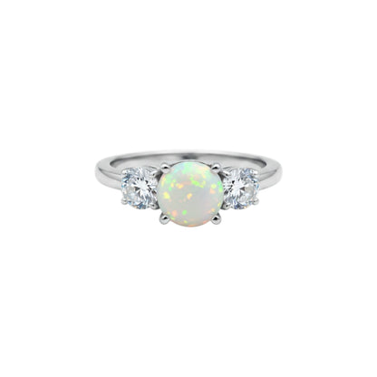 Created Opal & Lab Grown Diamond Round ring .925 Sterling Silver