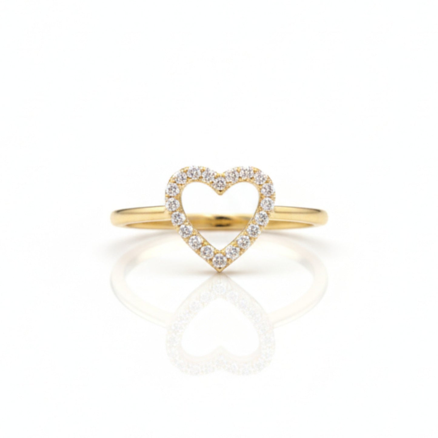 14Kt Gold Genuine Natural Diamond Open Heart Design Ring