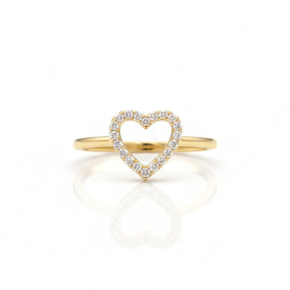 14Kt Gold Genuine Natural Diamond Open Heart Design Ring