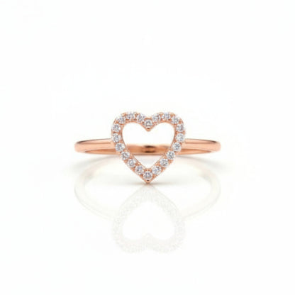 14Kt Gold Genuine Natural Diamond Open Heart Design Ring