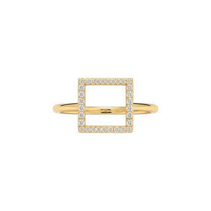 14Kt Gold Genuine Natural Diamond Open Square Design Ring