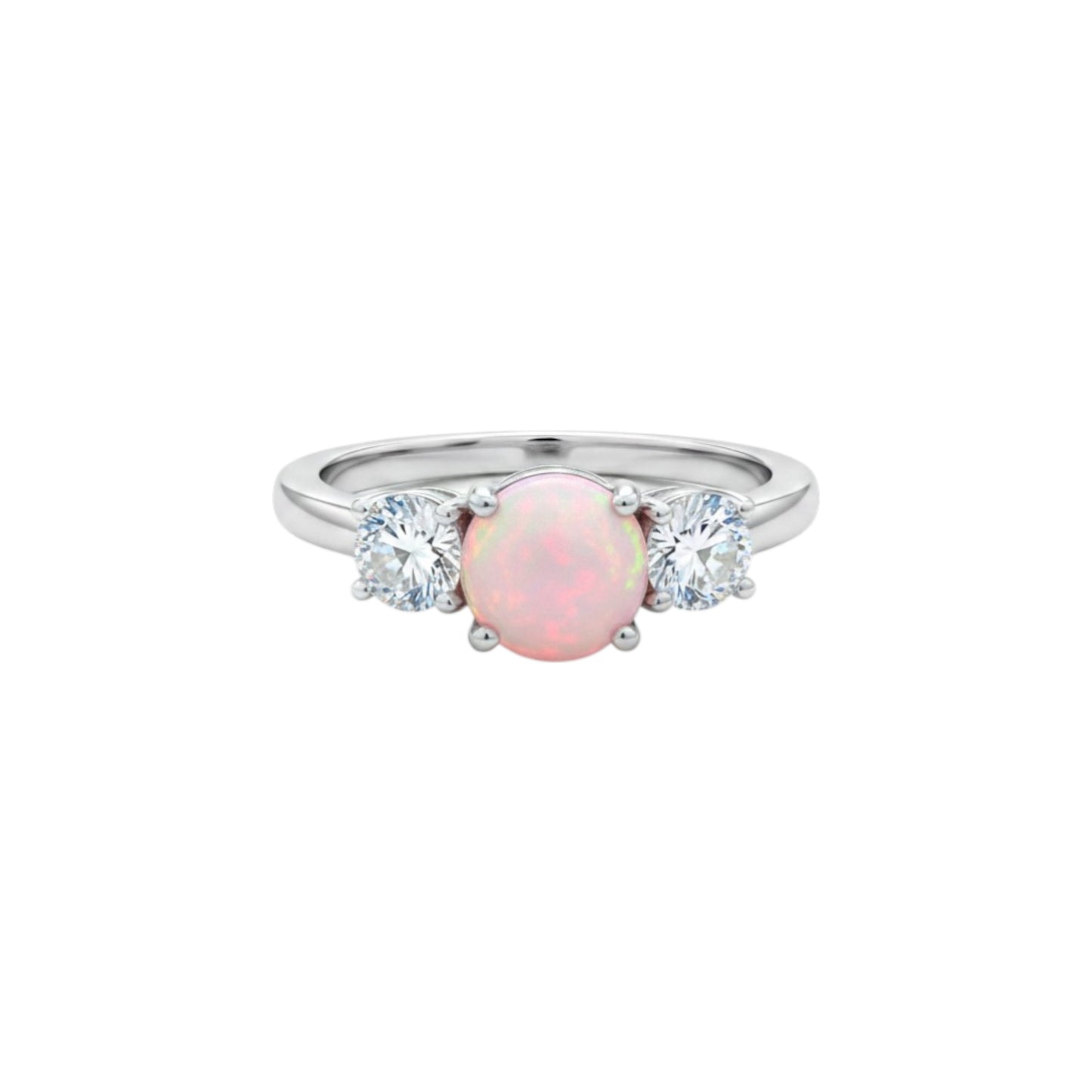 Created Pink Opal & Lab Grown Diamond Round ring .925 Sterling Silver