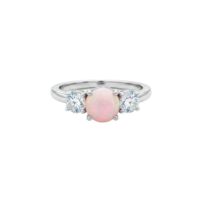 Created Pink Opal & Lab Grown Diamond Round ring .925 Sterling Silver