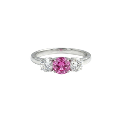 Created Pink Sapphire & Lab Grown Diamond Round ring .925 Sterling Silver