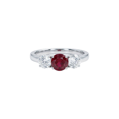 Created Ruby & Lab Grown Diamond Round ring .925 Sterling Silver
