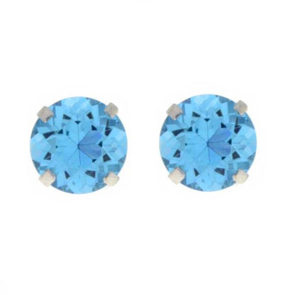 14Kt White Gold Blue Topaz Round Stud Earrings