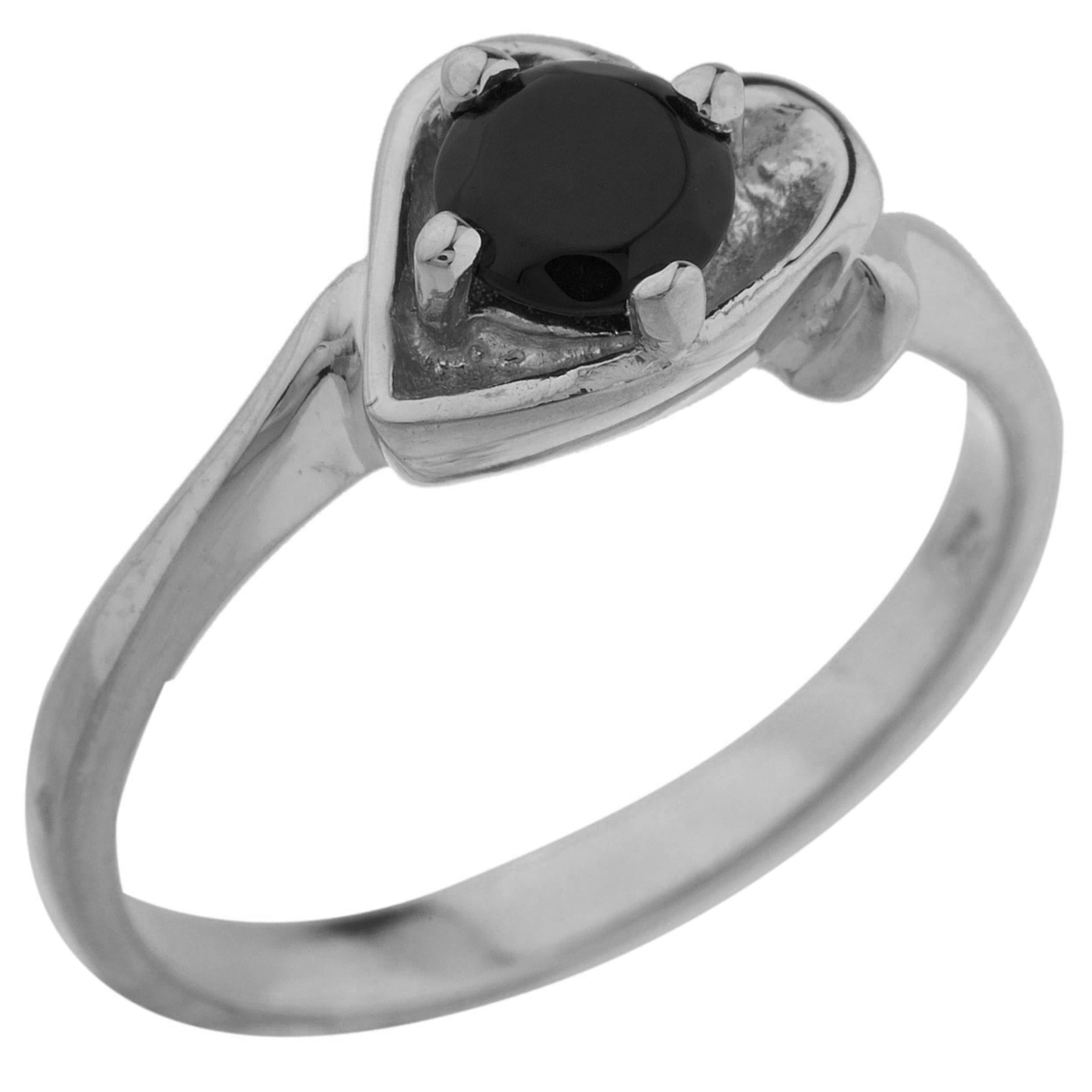 14Kt Gold Genuine Black Onyx Round Heart Ring