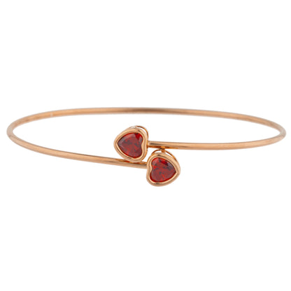 14Kt Gold Garnet Heart Bezel Bangle Bracelet