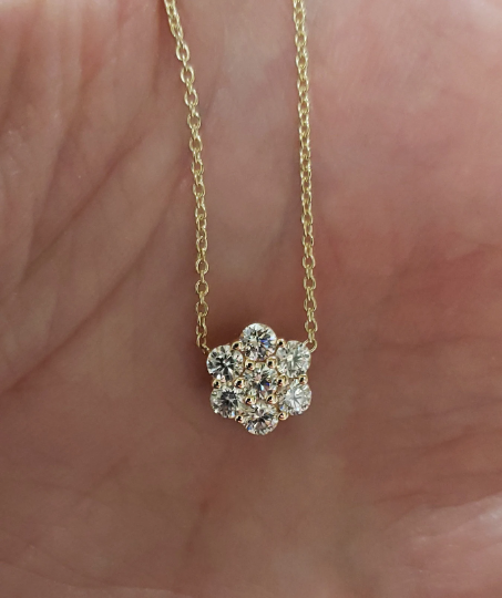 14Kt Gold 0.70 Ct Lab Created Diamond Cluster Pendant Necklace