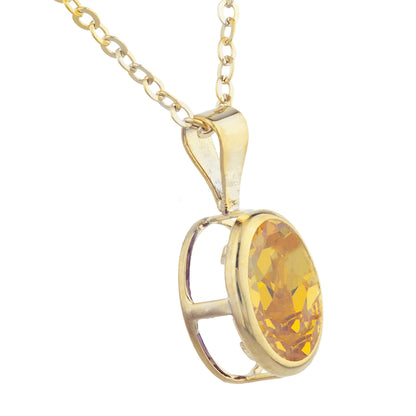 14Kt Gold Yellow Citrine Oval Bezel Pendant Necklace