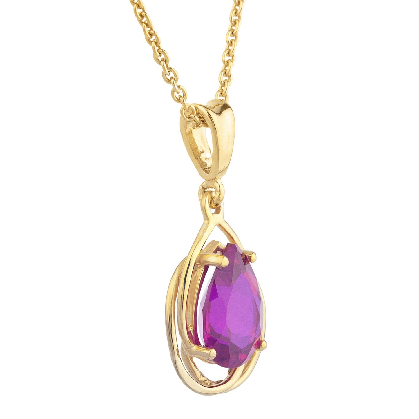 14Kt Yellow Gold Plated Created Ruby Pear Teardrop Design Pendant