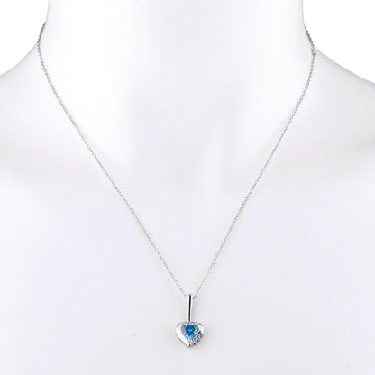 Swiss Blue Topaz & Diamond Heart Pendant .925 Sterling Silver