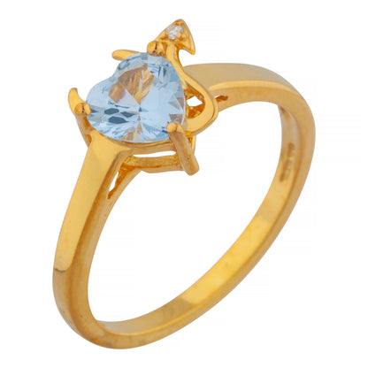 Genuine Aquamarine & Diamond Devil Heart Ring 14Kt Yellow Gold Rose Gold Silver