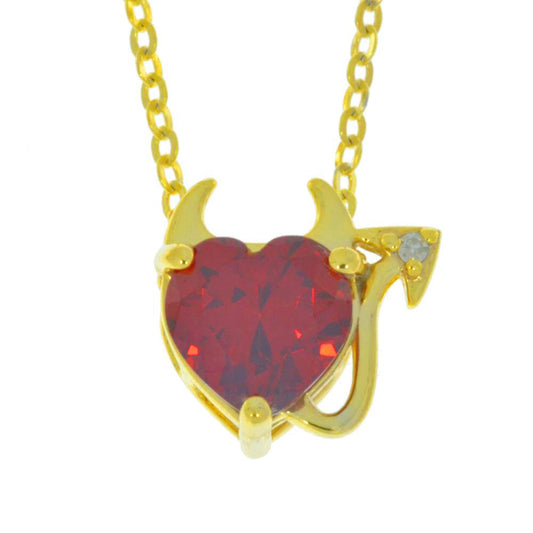 14Kt Yellow Gold Plated Garnet & Diamond Devil Heart Pendant