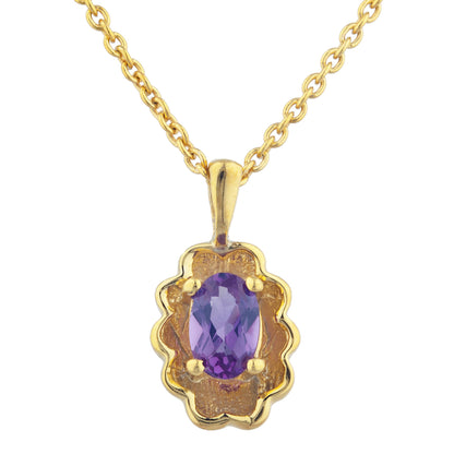 14Kt Yellow Gold Plated Amethyst Oval Design Pendant