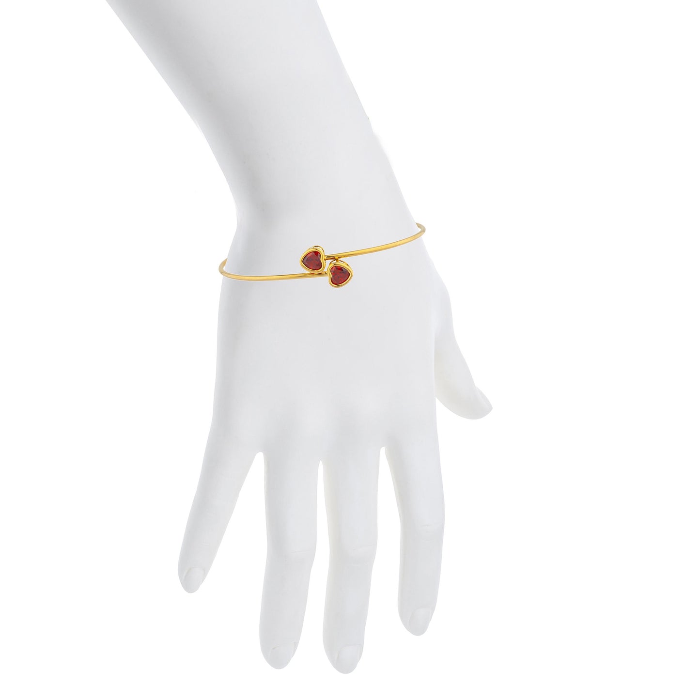 14Kt Yellow Gold Plated Garnet Heart Bezel Bangle Bracelet