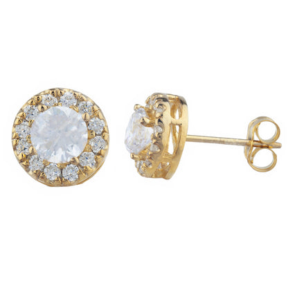 14Kt Gold 1 Ct White Sapphire Halo Design Stud Earrings