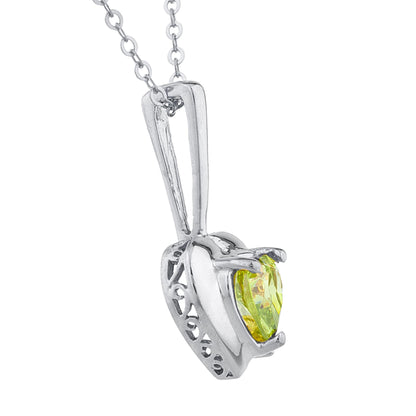 14Kt Gold Peridot & Diamond Heart Design Pendant Necklace