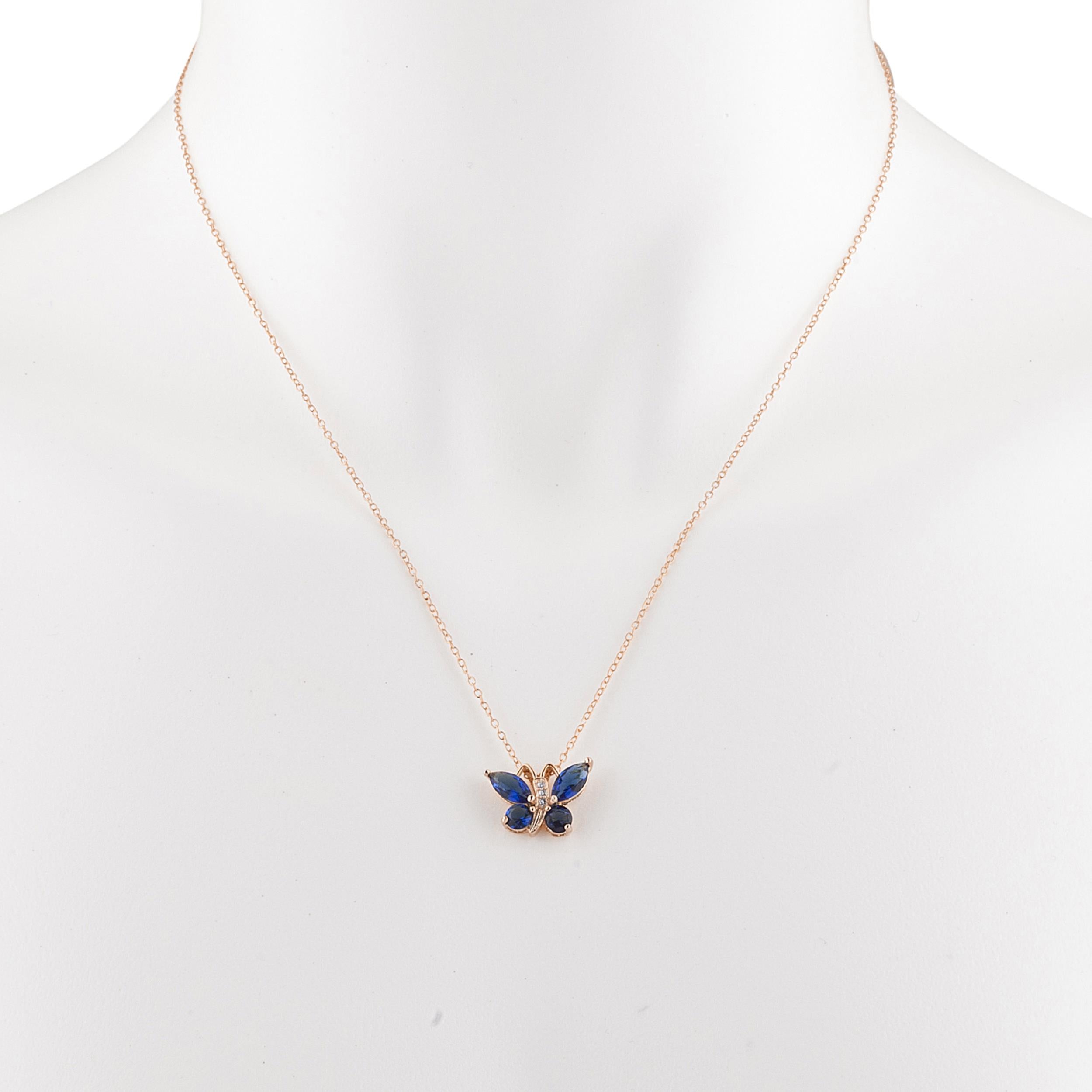 14Kt Rose Gold Plated Blue Sapphire Butterfly Pendant