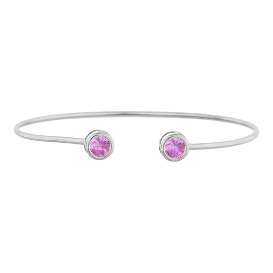 2 Ct Pink Sapphire Round Bezel Bangle Bracelet .925 Sterling Silver