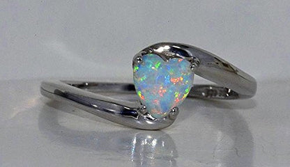 6mm Opal Heart Ring .925 Sterling Silver Rhodium Finish