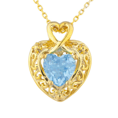 14Kt Yellow Gold Plated Blue Topaz Heart Design Pendant