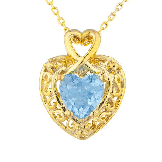 14Kt Yellow Gold Plated Blue Topaz Heart Design Pendant