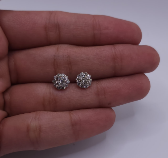 14Kt Gold 1 Ct Genuine Natural Diamond Halo Stud Earrings