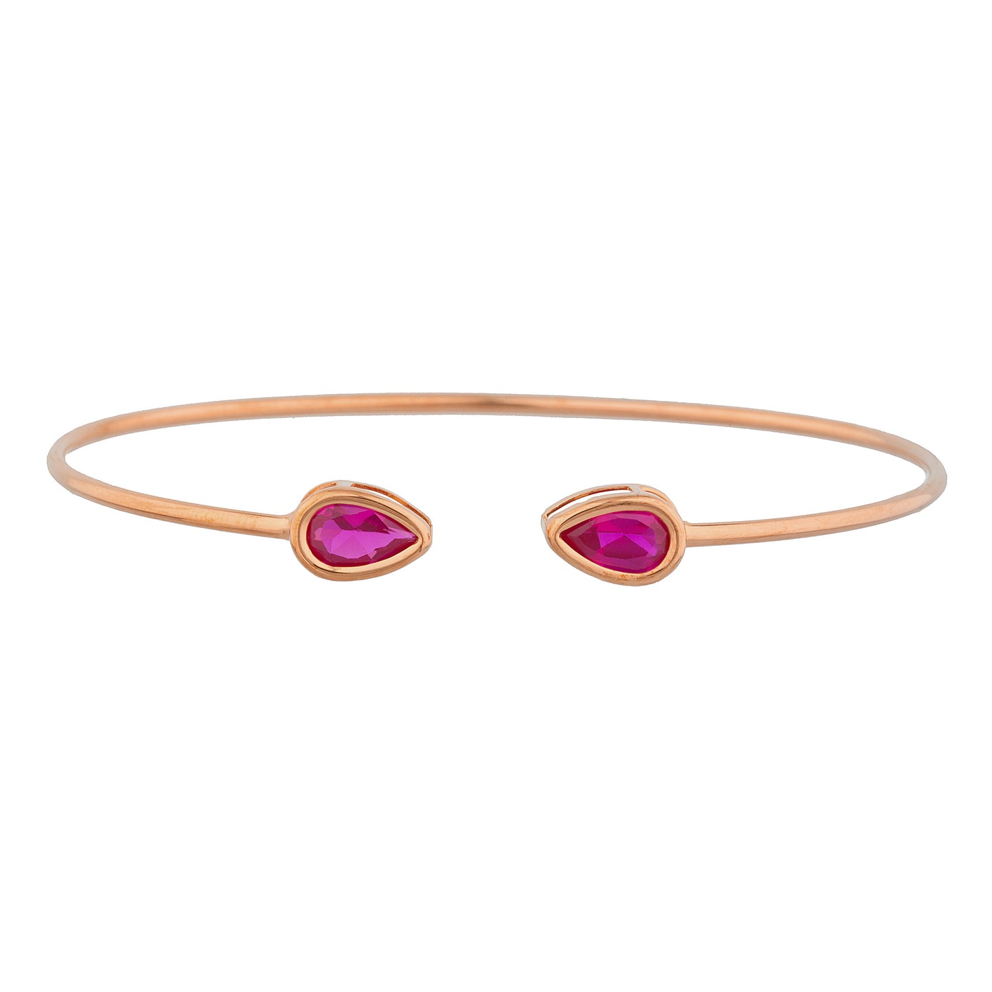 14Kt Gold Created Ruby Pear Bezel Bangle Bracelet