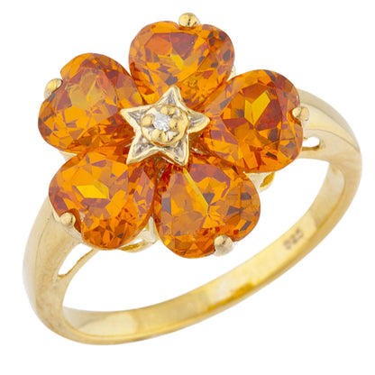 14Kt Gold Orange Citrine & Diamond Heart Flower Design Ring