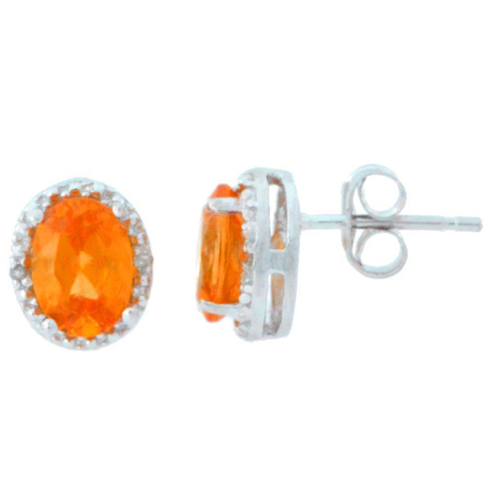 2 Ct Citrine & Diamond Oval Stud Earrings .925 Sterling Silver