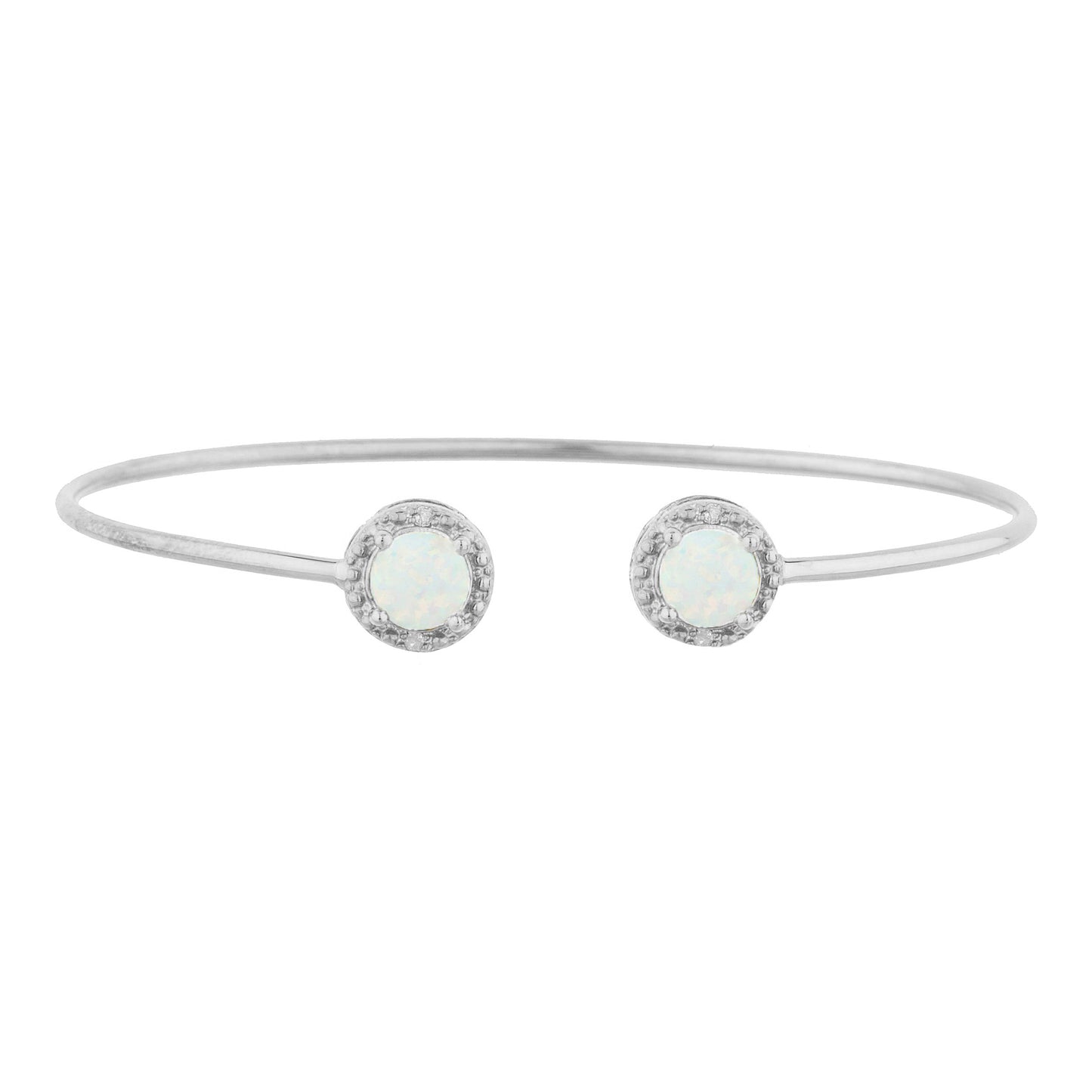 14Kt Gold Opal & Diamond Round Bangle Bracelet