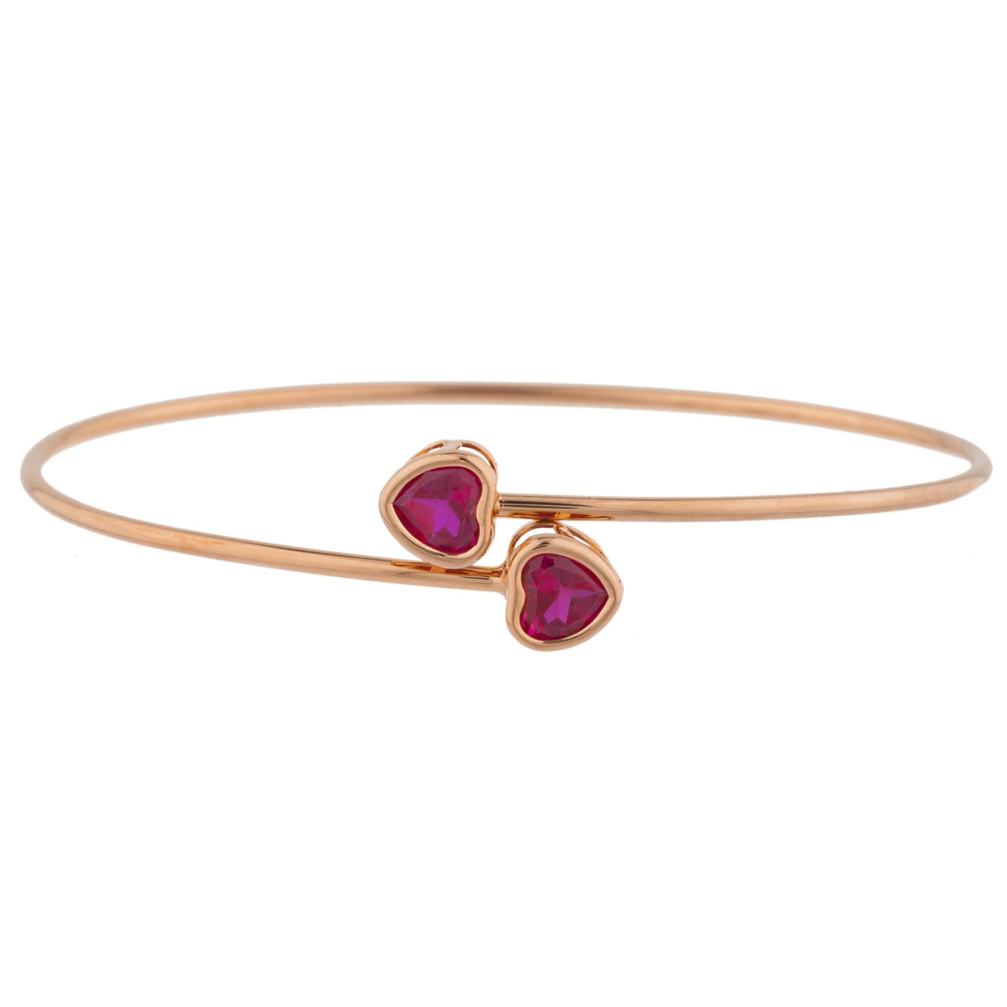 14Kt Rose Gold Plated Created Ruby Heart Bezel Bangle Bracelet