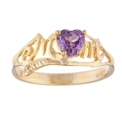 14Kt Gold Alexandrite & Diamond Heart Mom Ring