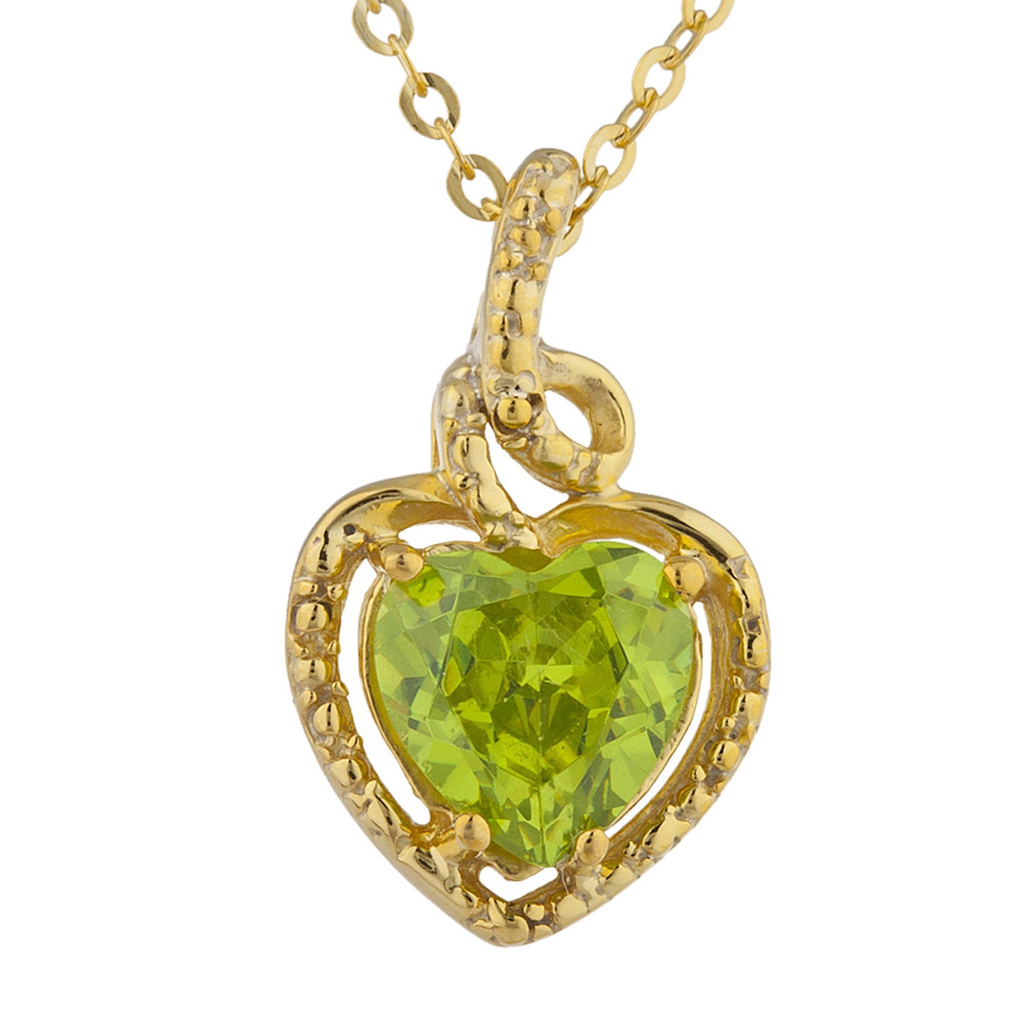 14Kt Gold Peridot Heart Design Pendant Necklace