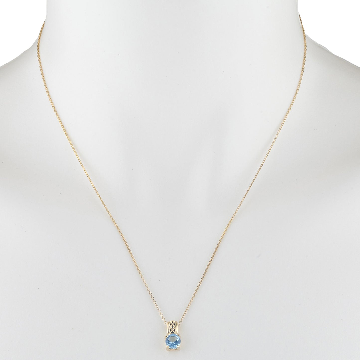 14Kt Yellow Gold Plated Blue Topaz Round Design Pendant