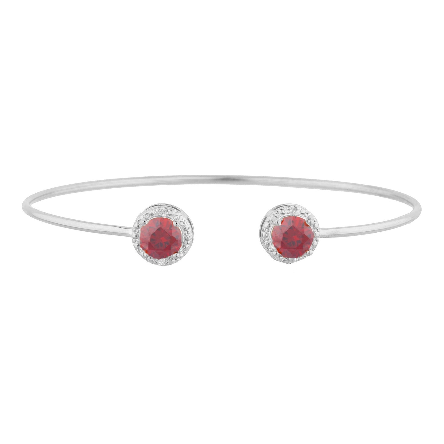 14Kt Gold Garnet & Diamond Round Bangle Bracelet