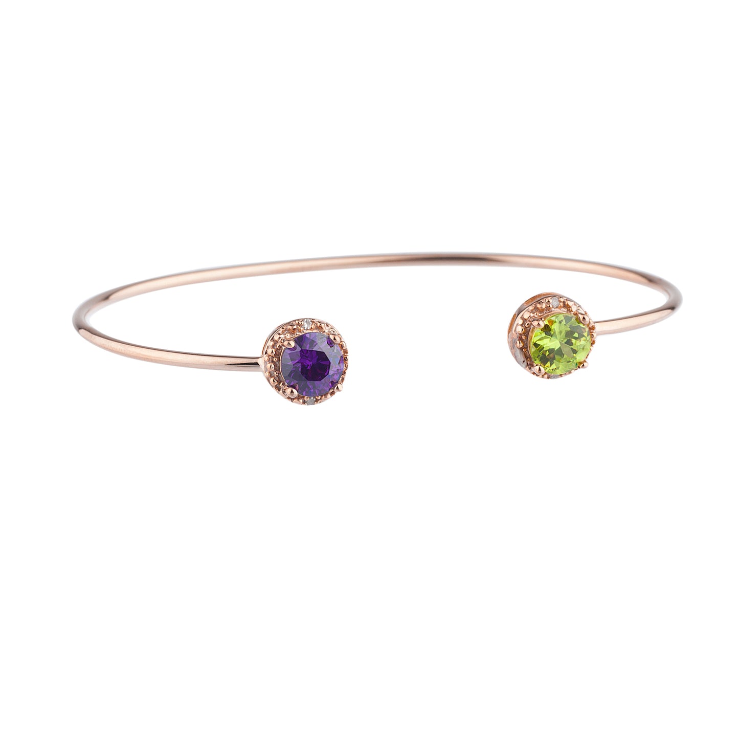 Alexandrite & Peridot Diamond Bangle Round Bracelet 14Kt Rose Gold Plated Over .925 Sterling Silver