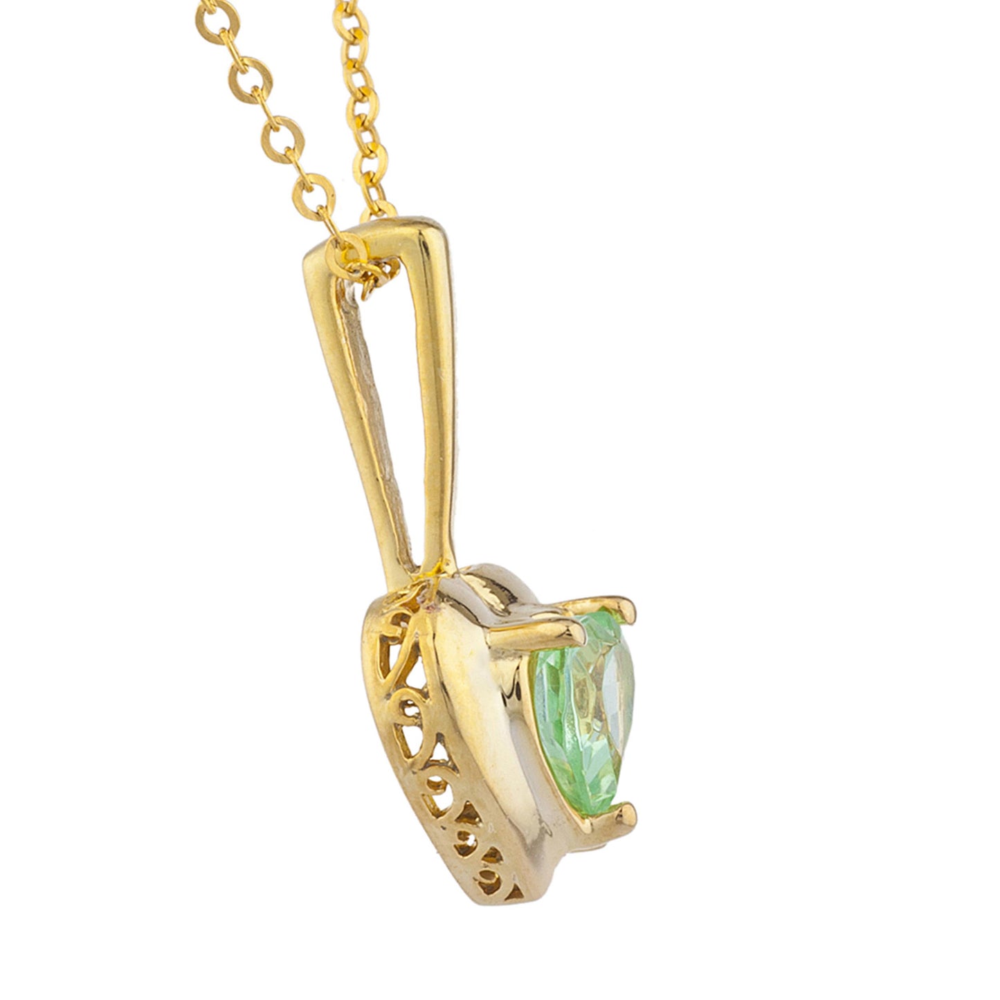 14Kt Yellow Gold Plated Green Sapphire & Diamond Heart Pendant