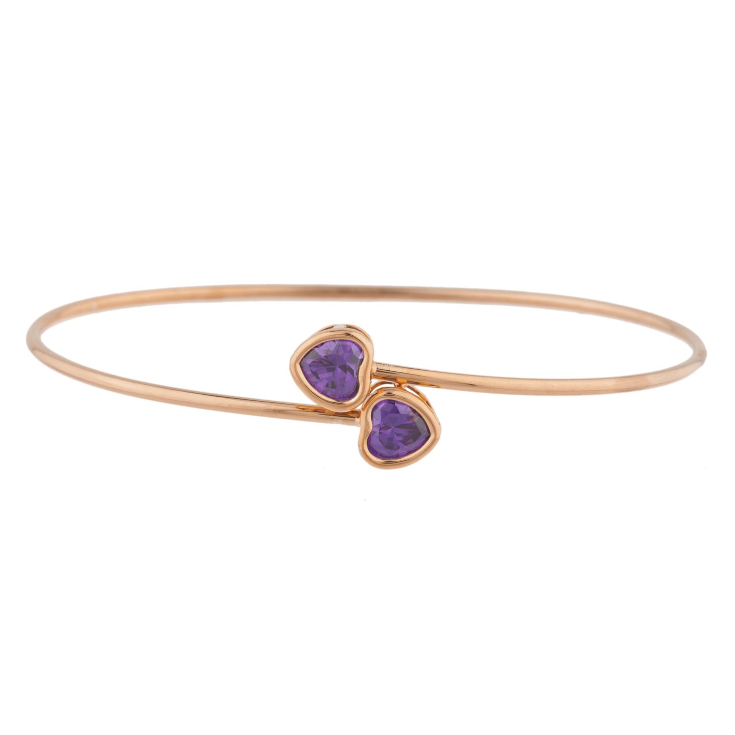 14Kt Rose Gold Plated Amethyst Heart Bezel Bangle Bracelet