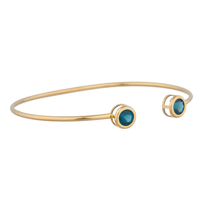 14Kt Yellow Gold Plated London Blue Topaz Round Bezel Bangle Bracelet