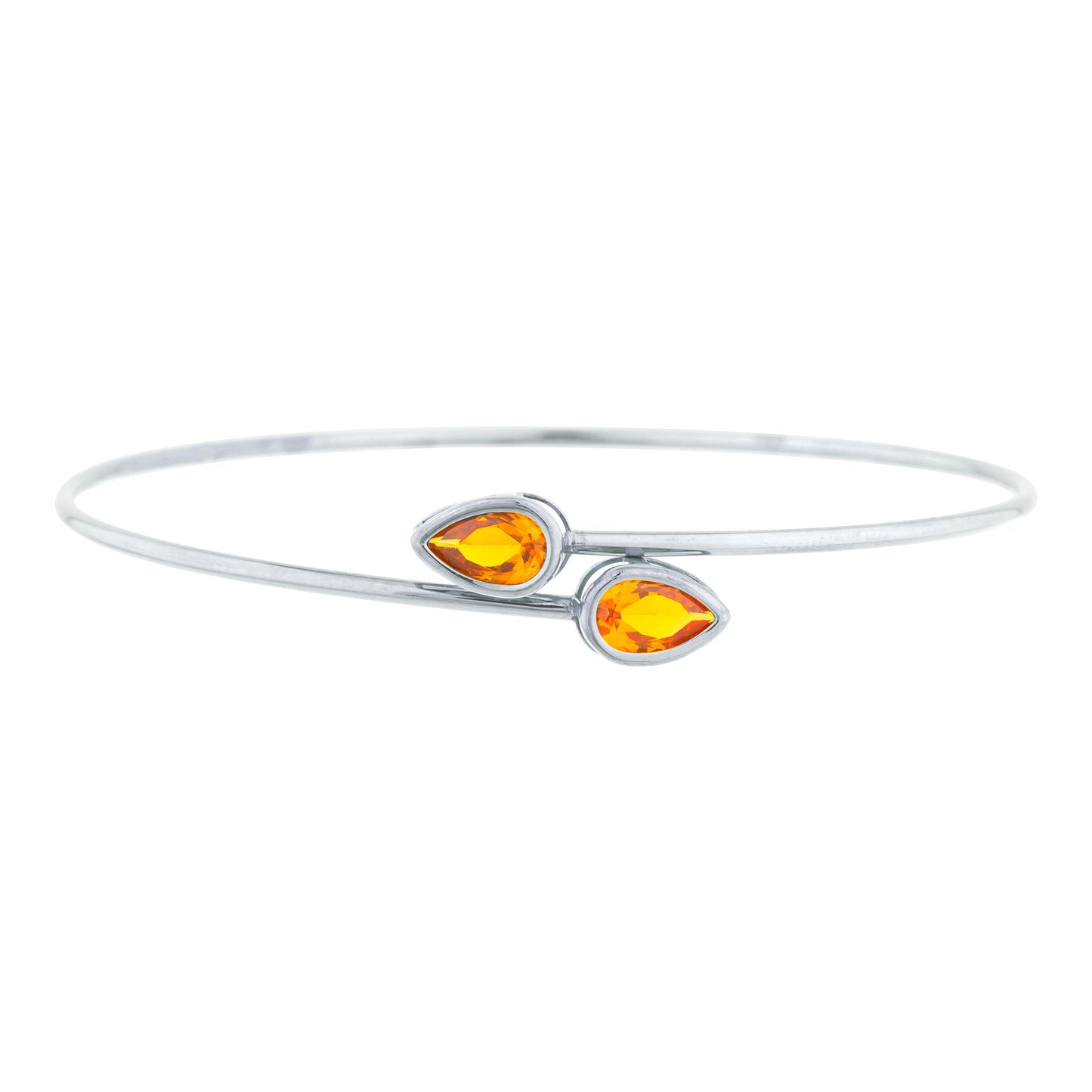 2 Ct Orange Citrine Pear Bezel Bangle Bracelet .925 Sterling Silver