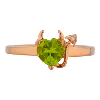 Peridot & Diamond Devil Heart Ring 14Kt Yellow Gold Rose Gold Silver