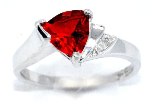 1.5 Ct Garnet & Diamond Trillion Ring .925 Sterling Silver Rhodium Finish