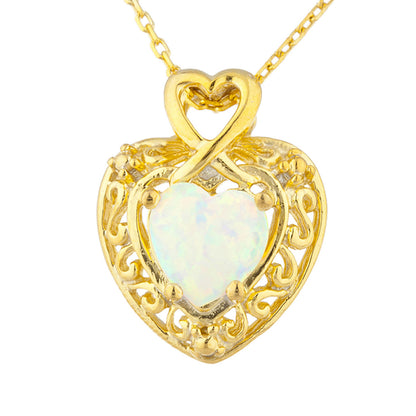 14Kt Yellow Gold Plated Opal Heart Design Pendant